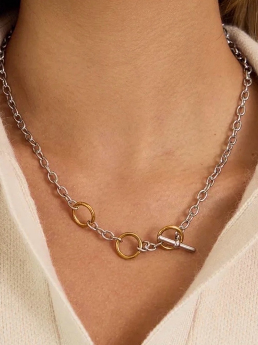 Toggle Link Lariat Necklace with Gold Accents